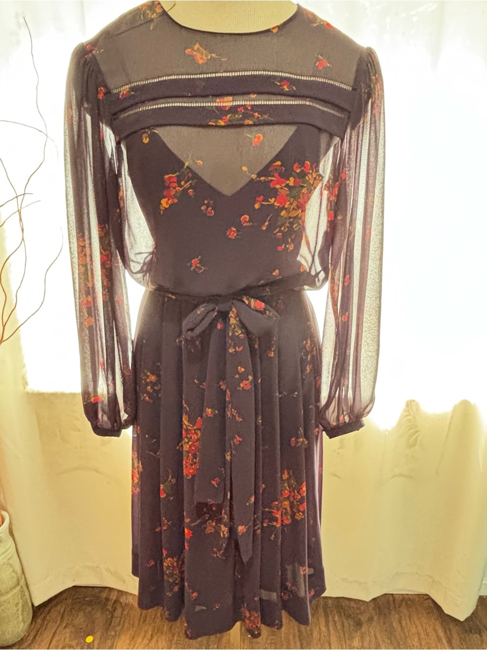 Classic Nipon Boutique Black Silk  Dress with slip. Size 10 Vintage